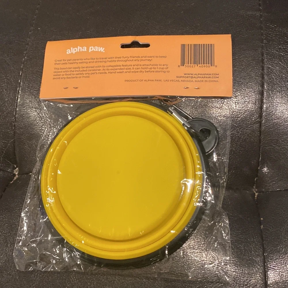 NWT Alpha Paw Yellow Collapsible Bowl For Pets 12 fl oz